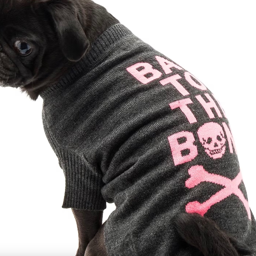 360Cashmere Bad to the Bone Dog Sweater - Pink & Charcoal, Medium